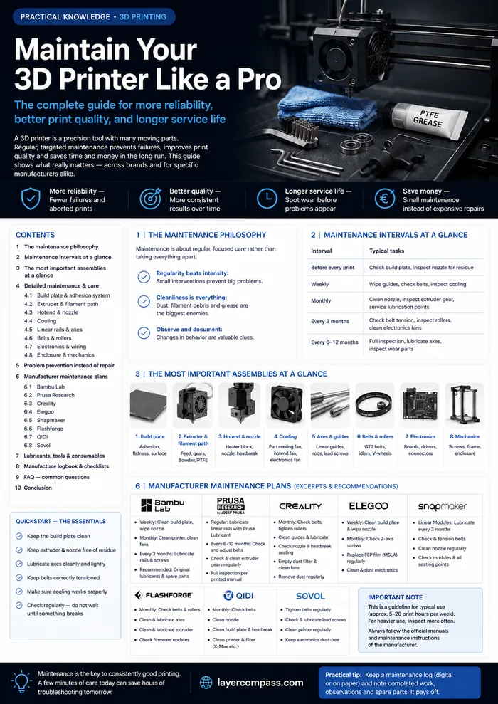 Preview of the LayerCompass Maintain Your 3D Printer Like a Pro poster