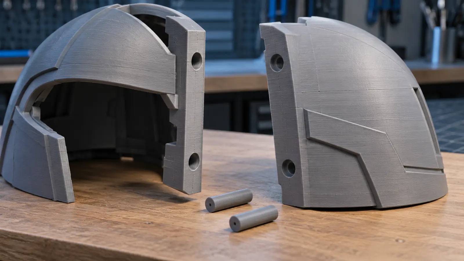 Separated helmet segments with mating faces and loose alignment dowels