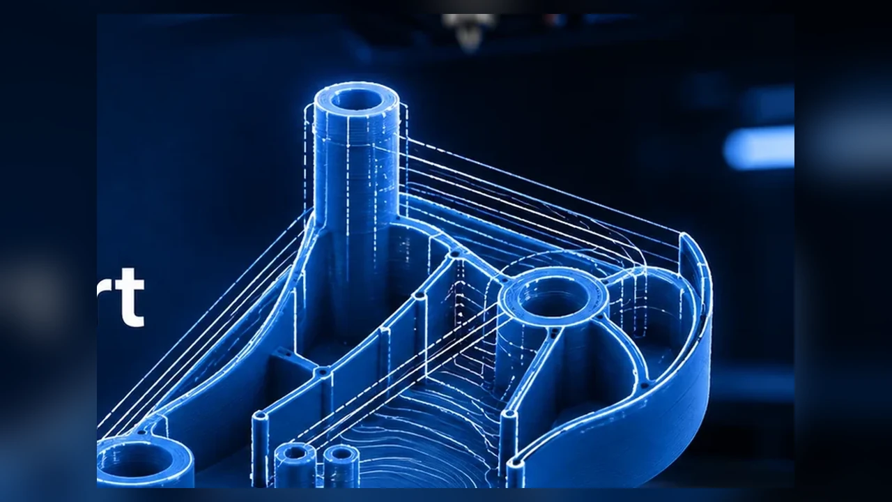 3D printed technical part illustrating variable wall paths and thin features