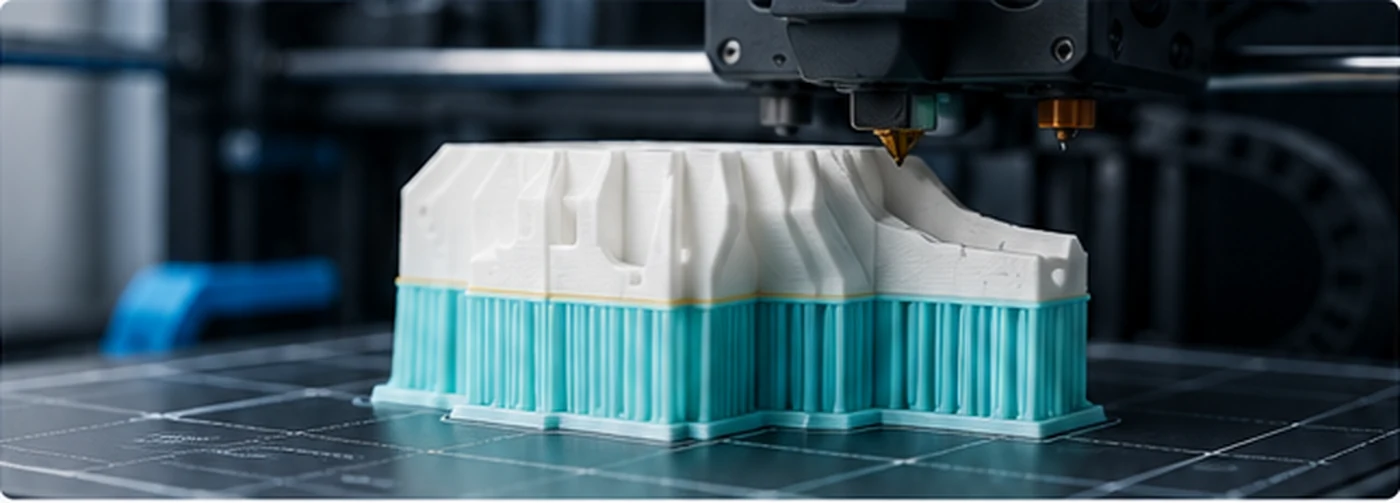 Multi-material 3D print using contrasting model and support-interface materials