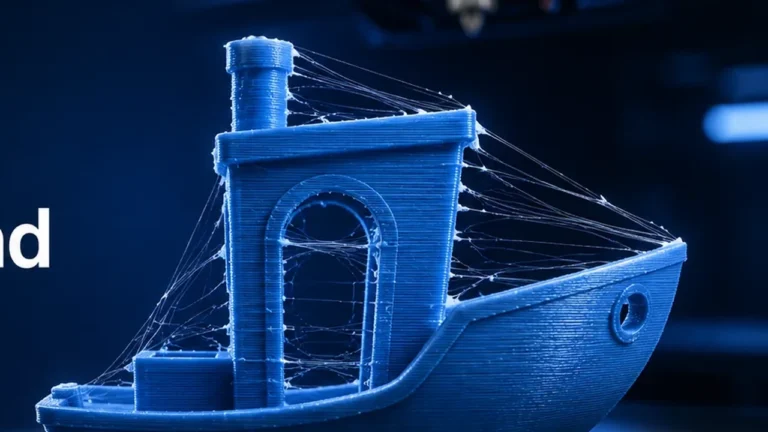3D printed test model with visible stringing between features